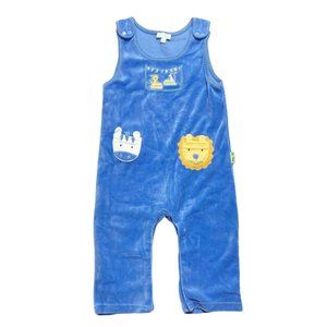 Le Top 18mo Blue Velour Safari Animal Overalls